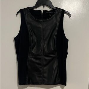 White House Black Market Black Sleeveless Faux Leather shell